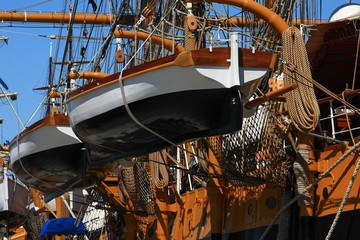 Lifeboats at the wooden ship