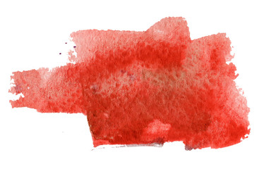 Red watercolor brush strokes on a white isolate. The hand-drawn color splashing on the paper. For banners, advertising and packaging design. 
