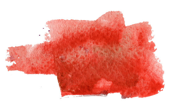 Red watercolor brush strokes on a white isolate. The hand-drawn color splashing on the paper. For banners, advertising and packaging design. 
