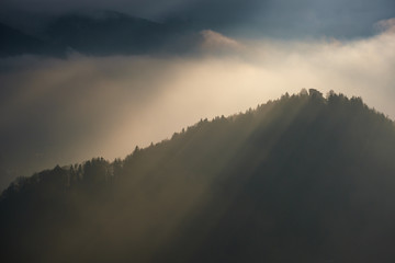 Berchtesgadener Land and mount Watzmann silhouette in contra light view, Germany