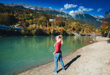 Fototapeta na wymiar girl near a mountain river in Austria