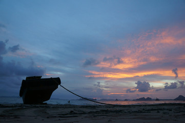 fishing boat at sunset