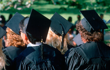 Graduating class walking towards their ceremony, UCLA, Los Angeles, CA