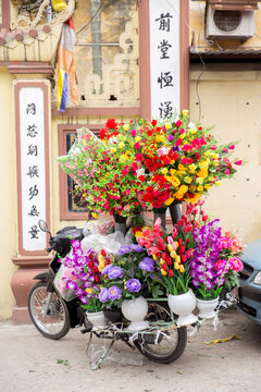 Vietnam, H&agrave; Nội, Hanoi, Stadtteil Cong Vi Ba Dinh / Q. Ba D&iacute;nh, Blumenverkauf auf einem Roller