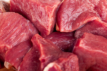 Close-up shot of chopped raw meat, food