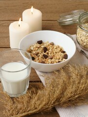 muesli with milk and fruits