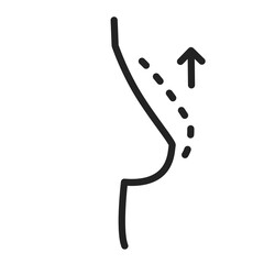 Female breast lifting black line icon. Plastic body surgery. Isolated vector element. Outline pictogram for web page, mobile app, promo.