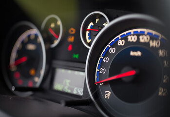 Speedometer on car dashboard
