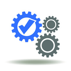 Gear Mechanism Check Mark Icon Vector. Compliance or Priorities Logo. Cogwheel Tick Illustration.