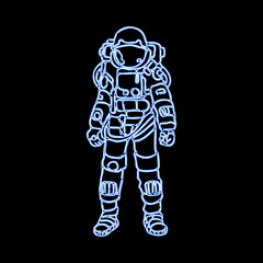 Blue neon astronaut retro style illustration
