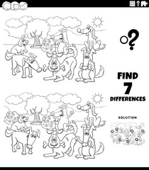 Fototapeta na wymiar differences task with funny cartoon dogs color book page