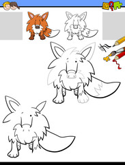 drawing and coloring worksheet with fox animal
