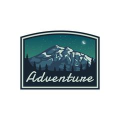 Mountain Logo Badge Patch Adventure Night Moon Light Vector Illustration Sticker Emblem