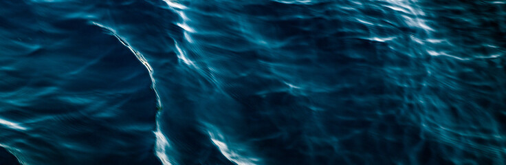 gloomy blue sea waves close-up. Panoramic image