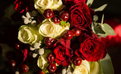 Very beautiful bouquet with red roses.
