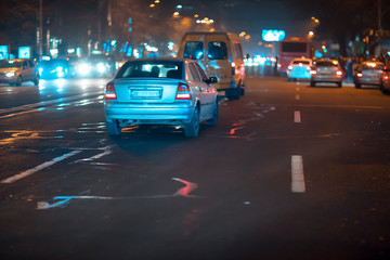 Fototapeta na wymiar cars in night light street