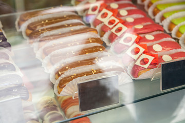 Showcase confectionery. Various delicious sweet desserts