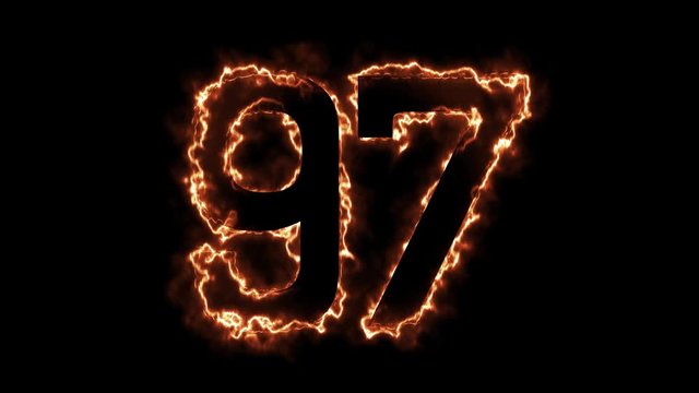 Energy Fiery Number 97 Animation. Fiery style. 4k. 