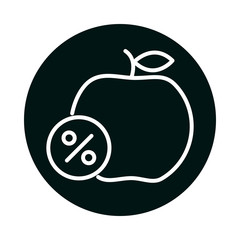 apple with sale percentage label block and line style icon vector design