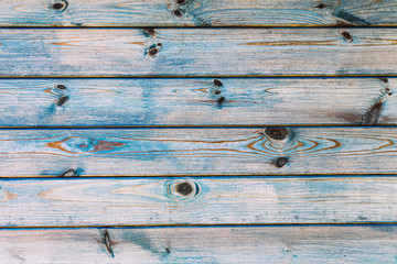 Fototapeta premium Old wood texture with a shabby blue paint. Top view, copy space.