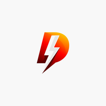 initial letter P, lightning bolt powerful energy gradient color. Vector illustration
