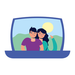 laptop computer device with couple lovers picture