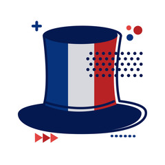 top hat with france flag flat style icon