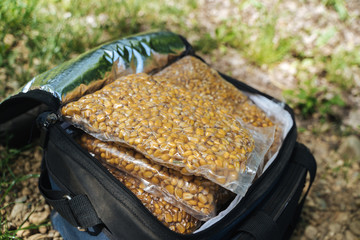 Packages with nutritious bait for fishing