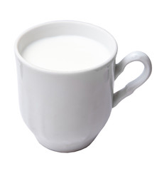 
milk in a white porcelain cup on a transparent background
