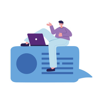 Man with laptop chatting vector design