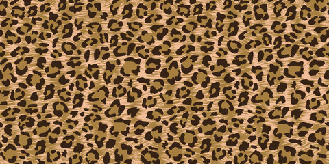 Leopard seamless background. Brown print. Vector pattern of a wild animal, textiles. Realistic wool