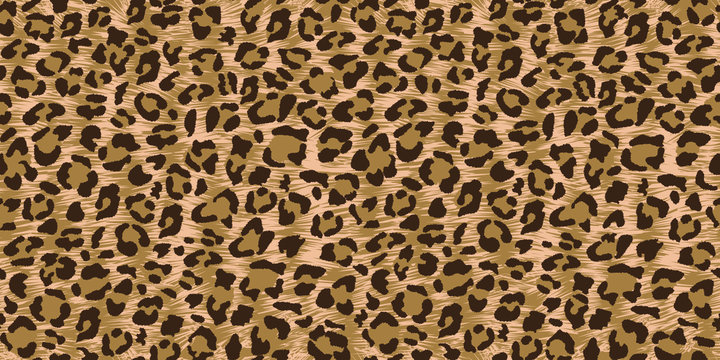 Leopard seamless background. Brown print. Vector pattern of a wild animal, textiles. Realistic wool