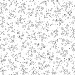 Seamless pattern with hand drawn flowers, vector illustration