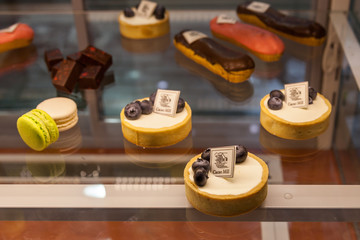 Showcase confectionery. Various delicious sweet desserts