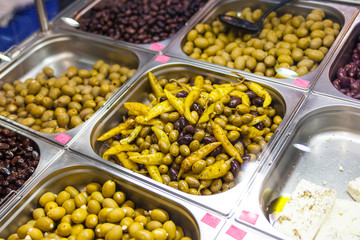 Green olives in the oriental market