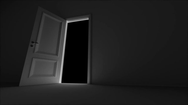 open door in dark room with alpha channel