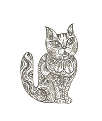 black and white doodle cat for coloring book