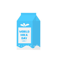 World Milk Day typography poster with milk box wrap. Vector template for, banner, flyer, sticker, shirt, greeting card, postcard, logo design, etc.