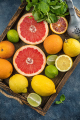 Fototapeta na wymiar Fresh tropical citrus fruits Orange grapefruit lemon lime