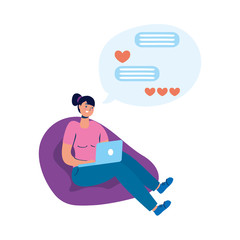 young woman using laptop and social media