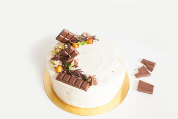 Delicious french Chocolate Cake. Tasty dessert in a pastry shop