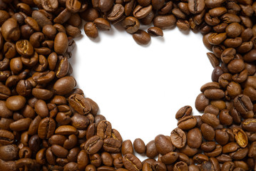 heart frame of coffee beans isolated on white background may use as background or texture. I love coffee concept