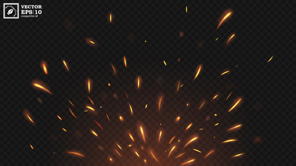 Fire flying sparks with a transparent background, isolated and easy to edit. Vector Illustration