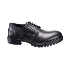 leather black shoes with laces for daily wear, isolated clothing accessories on a white background
