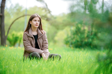 Spring girl walking in the nature