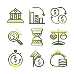 Economy and finance gradient style icon set vector design