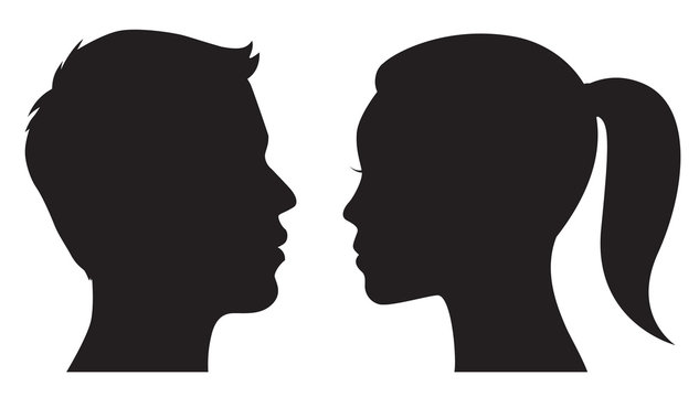 Man and woman face silhouette. Face to face icon