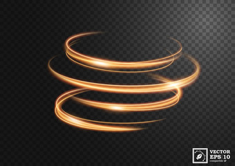 Abstract gold swirl line of light with a transparent background, isolated and easy to edit