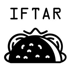 Breaking the fast vector Glyph icon design, Iftar food meal concept, Ramadan kareem and Islamic Symbols on white background,