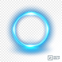 Abstract Blue Ring of light on a bright transparent background, isolated and easy to edit